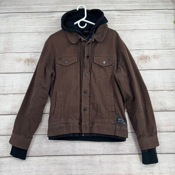 Fox Racing Other - Fox Racing Hoodie Lined Denim Jacket Mens Large Brown Black Full ZIp Snap
